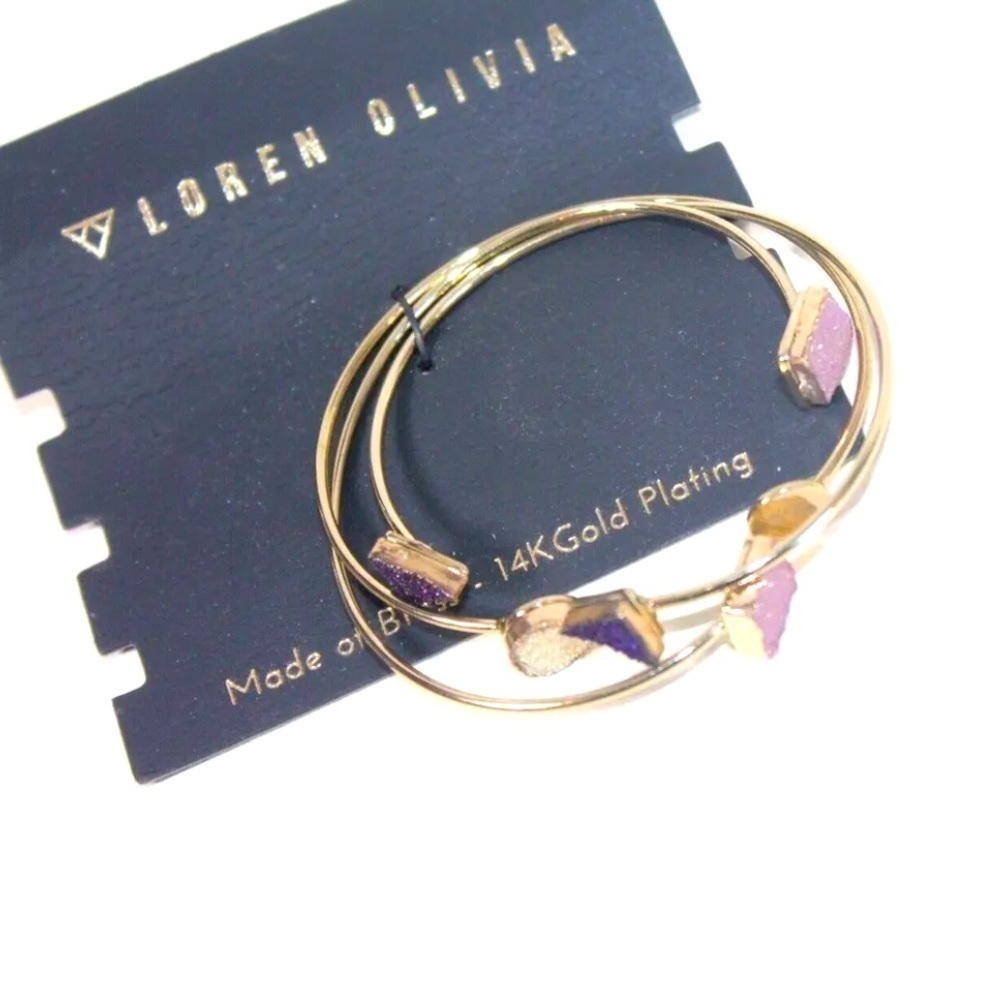 Loren Olivia Open Geometric Cuff Adjustable Bangles Gold Plated